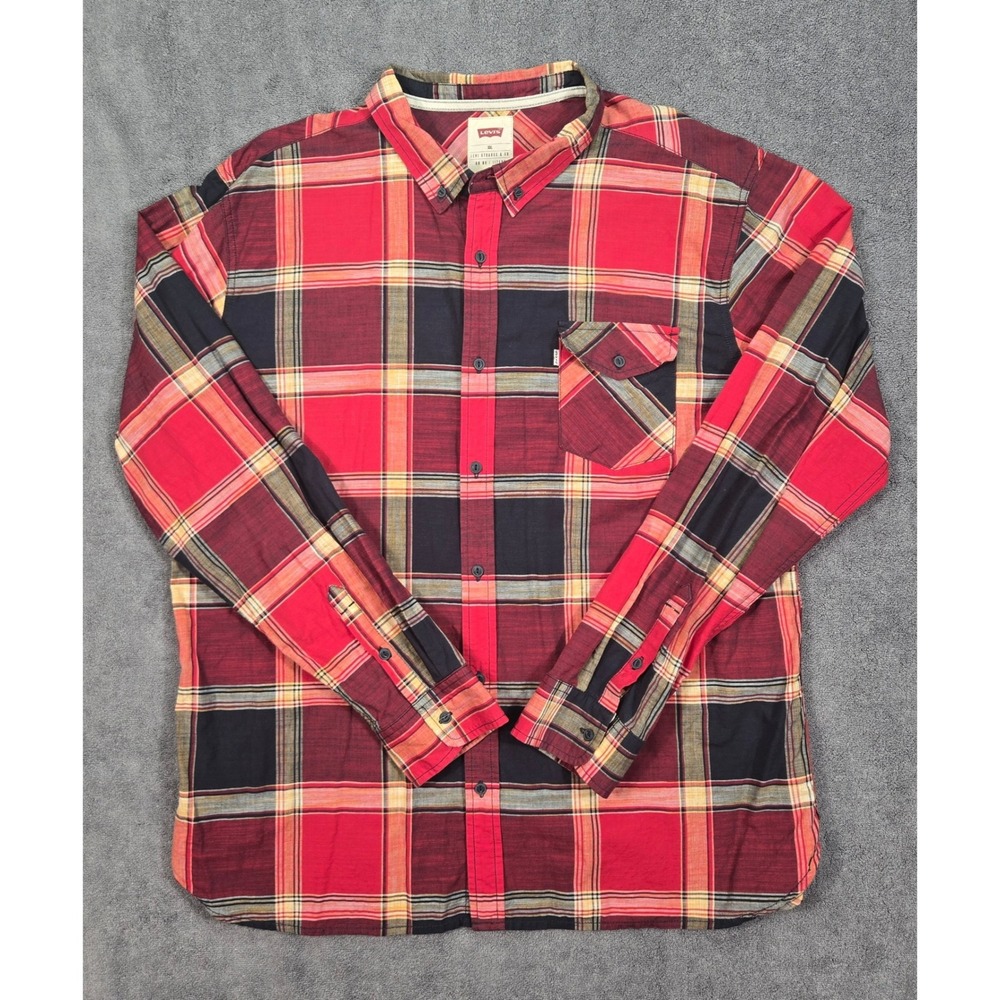 Levis Button Down Shirt Mens XXL Red Black Plaid 3LDLW1551 Excellent Long Sleeve - Picture 1 of 16